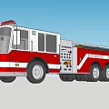 Red Fire Truck With Multiple Wheels And Firefighting Equipment Ladder 3d model