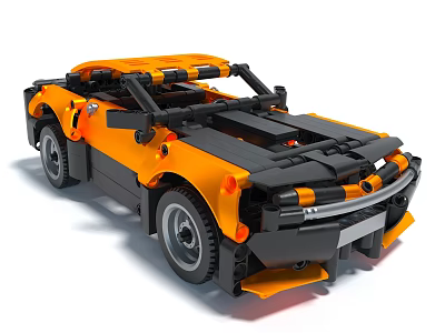 Yellow and Black Building Blocks Sports Car With Open Top And Detailed Design 3d model