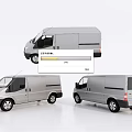 Three Silver Commercial Vans Showcasing Exterior Design From Different Angles 3d model