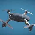 Black Drone With Yellow Stripes And Four Propellers For Aerial Photography
