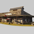Green Grass And Plants Surrounding Traditional Japanese Style Building With Outdoor Tables