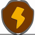Brown Shield Weapon Design With Yellow Lightning Symbol And Silver Edge