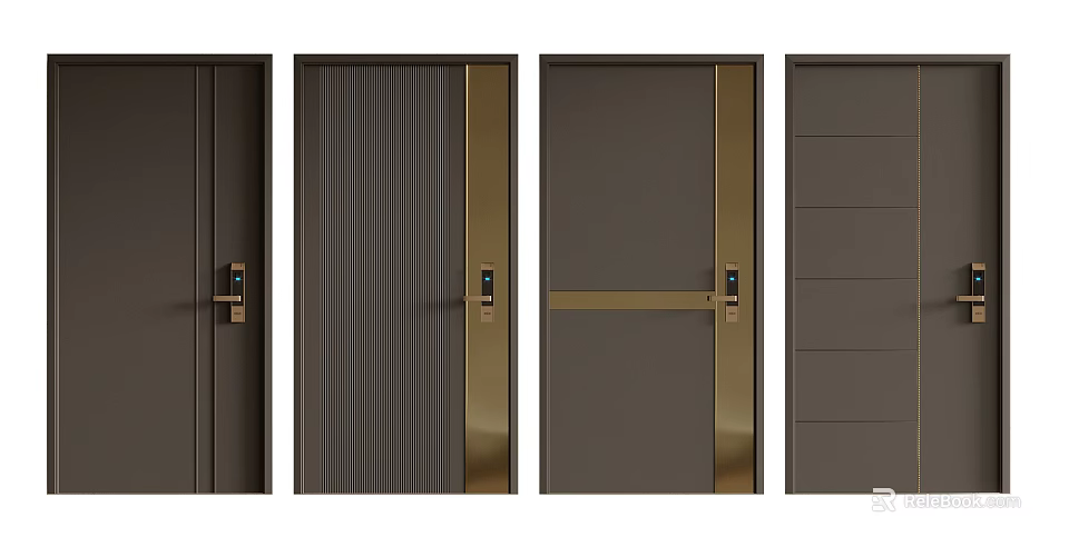 Modern Security Doors With Metal Frames Various Textures And Secure Locks 3d model