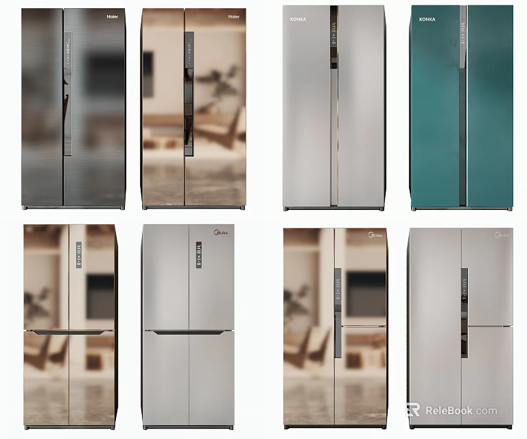 Various Modern Refrigerator Models With Different Colors And Styles For Home Use 3d model 