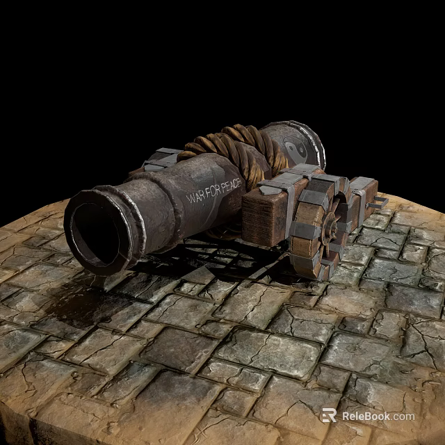 Military Vehicle Featuring Inspection Marked Vintage Cannon On Stone Pavement 3d model 