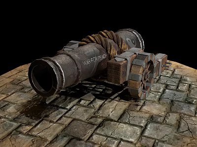 Military Vehicle Featuring Inspection Marked Vintage Cannon On Stone Pavement 3d model