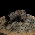 Military Vehicle Featuring Inspection Marked Vintage Cannon On Stone Pavement