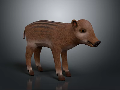 Realistic 3D Model of Brown Striped Wild Boar Standing on Gray Background 3d model