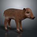 Realistic 3D Model of Brown Striped Wild Boar Standing on Gray Background