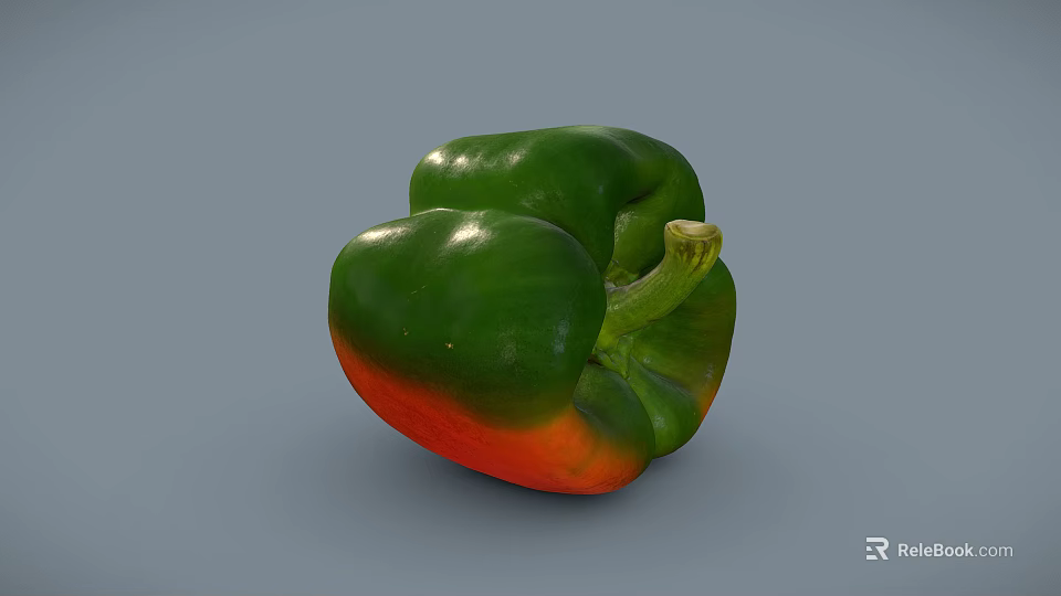 Fresh Green and Red Bell Pepper Ripe with Vibrant Colors and Smooth Skin 3d model 