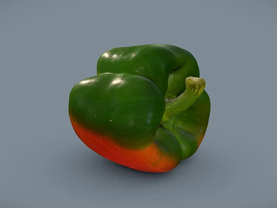 Fresh Green and Red Bell Pepper Ripe with Vibrant Colors and Smooth Skin 3d model