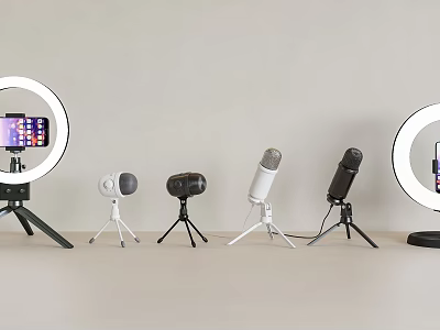 Essential Mobile Digital Accessories Including Phone Ring Light Microphones And Tripods 3d model