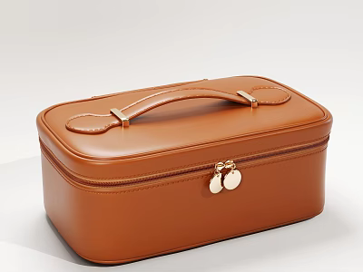 Brown Leather Storage Case With Elegant Handle And Metal Clasp Design 3d model