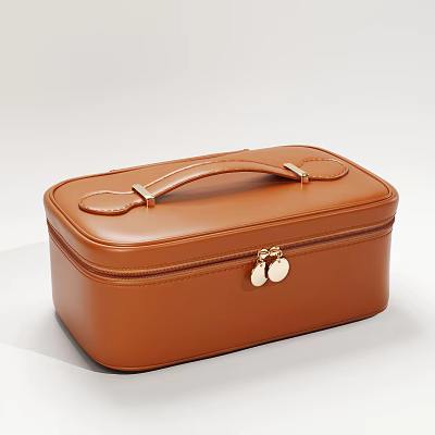 Brown Leather Storage Case With Elegant Handle And Metal Clasp Design 3d model