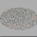 Large Group of People Standing in Circular Formation on Gray Background
