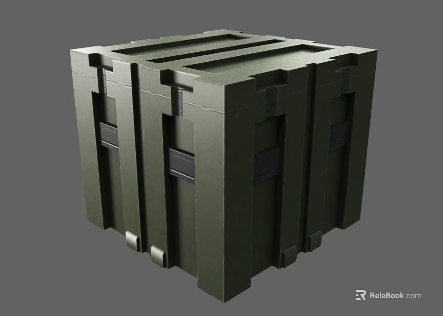 Green Cube Shaped Reinforced Storage Box With Metal Strips And Secure Design 3d model 