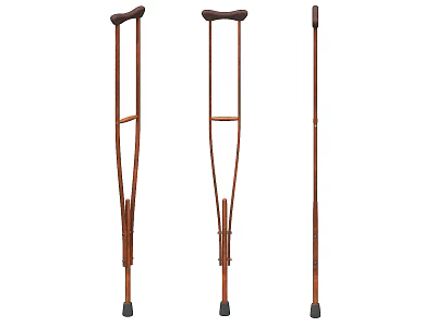 Set Of Wooden Axillary Crutches And Walking Cane For Mobility Support 3d model