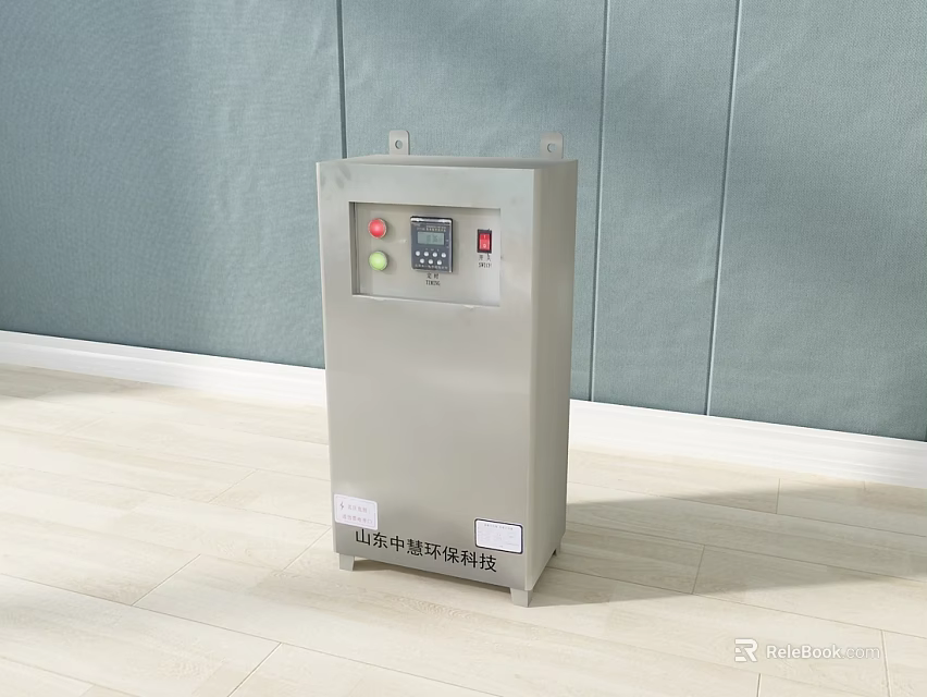 Gray Industrial Control Cabinet With Control Panel Buttons And Display Screen 3d model