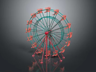 Red Cabins Green Frame Ferris Wheel Model With Metal Structure And Base 3d model