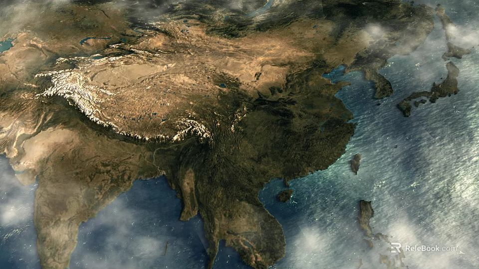 Aerial Planning of Continental Terrain With Mountain Ranges and Ocean Views 3d model 
