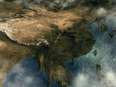 Aerial Planning of Continental Terrain With Mountain Ranges and Ocean Views 3d model