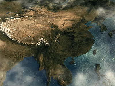 Aerial Planning of Continental Terrain With Mountain Ranges and Ocean Views 3d model