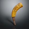 Yellow Decorative Horn Shaped Ornament With Wooden Base And Engraved Patterns