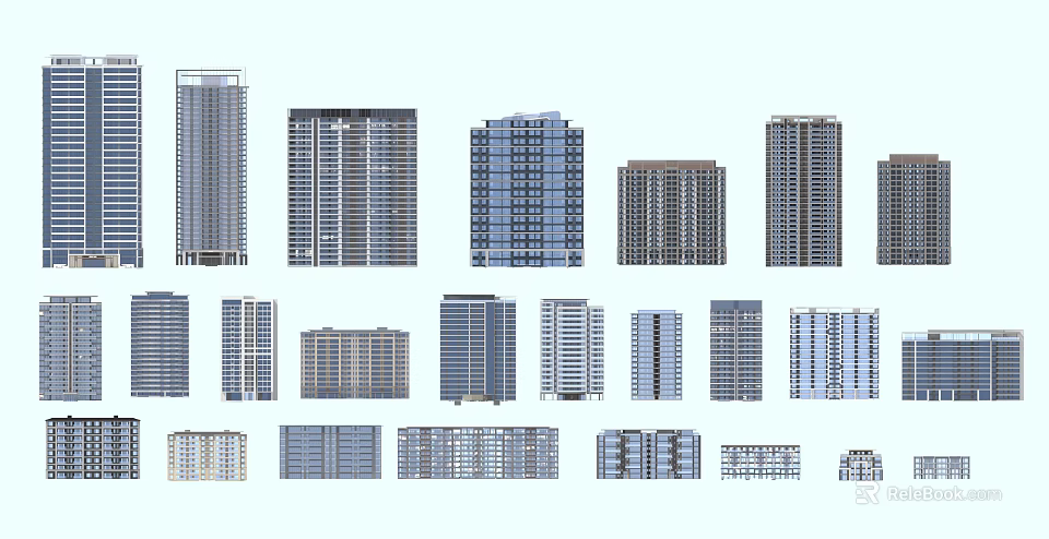 Various Modern Residential Buildings With Different Heights And Exterior Designs 3d model 