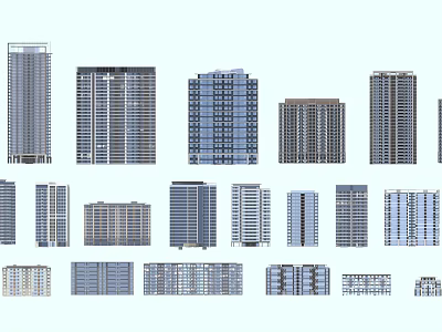 Various Modern Residential Buildings With Different Heights And Exterior Designs 3d model