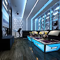 Modern KTV Interior With Blue Lighting Sofa Seating And Coffee Tables 3d model