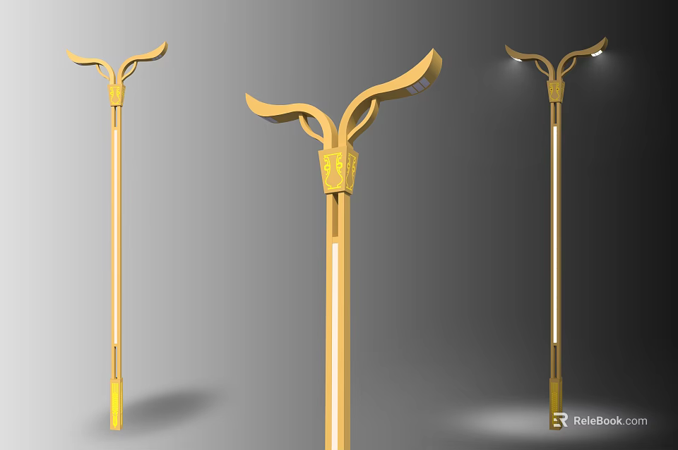 Modern Golden Street Lights Design For Public Spaces With Decorative Tops 3d model 