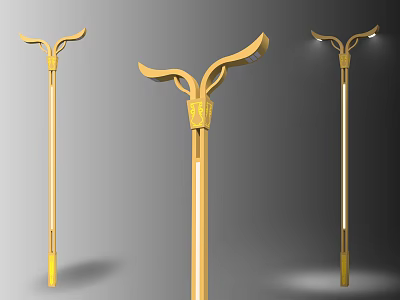 Modern Golden Street Lights Design For Public Spaces With Decorative Tops 3d model