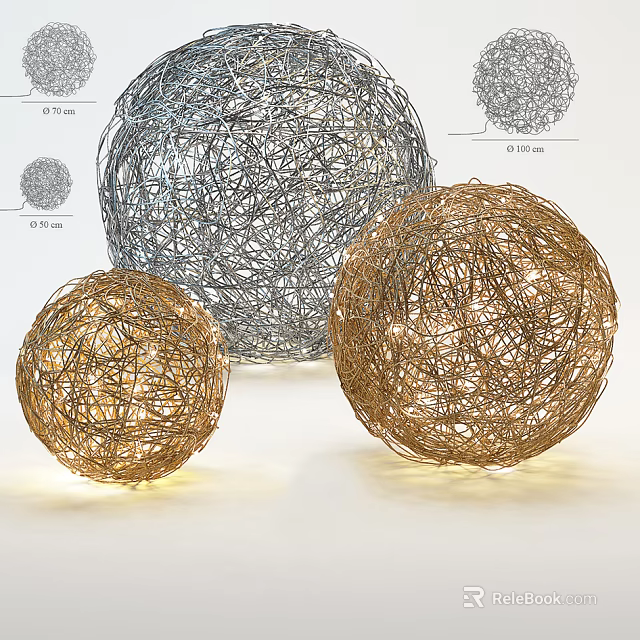 Modern Wire Woven Spherical Table Lamp In Silver And Gold Decorative Design 3d model 