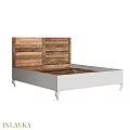Double Bed With Wooden Planked Headboard And White Frame Featuring Elegant Legs