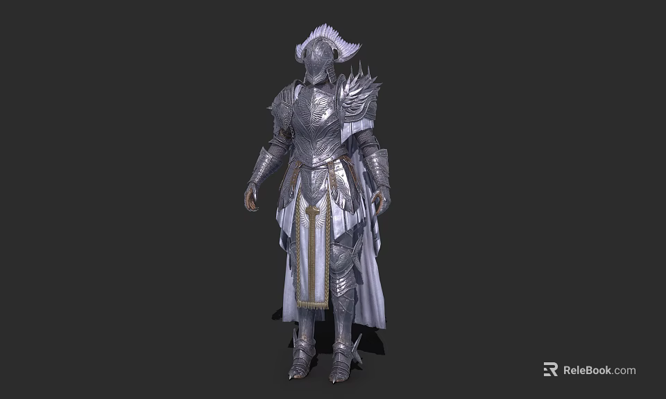 Game Movie Character In Silver Ornate Armor With Horned Helmet And Full Body Design 3d model 