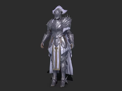Game Movie Character In Silver Ornate Armor With Horned Helmet And Full Body Design 3d model