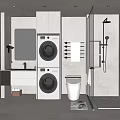 Modern Bathroom Interior Design With Stacked Washer Dryer Toilet Glass Shower And Vanity Cabinets