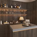 Modern Wooden Sideboard With Wine Rack Table Lamp And Green Plant In Open Space