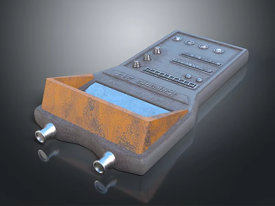 Vintage Computer Control Panel With Gray Orange Design Metal Texture And Buttons Knobs 3d model