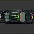 Monster Energy Modified Race Car With Black Body And Green Wheels