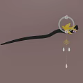 Elegant Black Hairpin with Yellow Accents Circular Ring and Flower Tassel Pendants