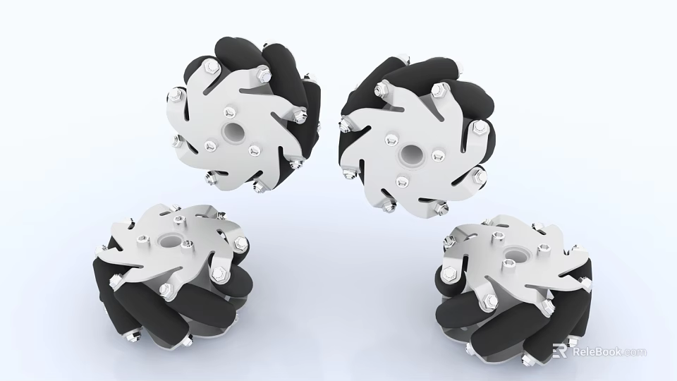 Four Heavy Duty Tires With Metal Hubs And Black Rubber Components Design 3d model 