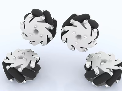 Four Heavy Duty Tires With Metal Hubs And Black Rubber Components Design 3d model