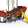 Pirate Ship Playground With Yellow Slide Sails Climbing Frames And Swings 3d model