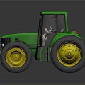 Green Tractor With Large Black Tires Yellow Rims And Spacious Cab Design Details