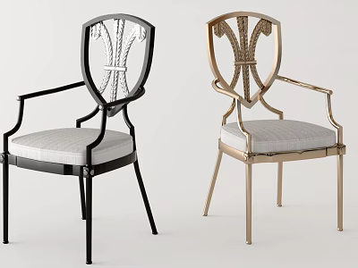 Modern Black And Gold Dining Chairs With Metal Frame Armrests Decorative Backrest And Upholstered Seat 3d model