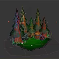 Modern 3D Rendered Forest Scene With Green Pine Trees Stone Steps And Wooden Barrel