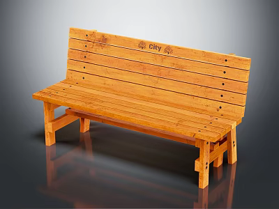 Outdoor Wooden Bench Natural Wood Color Long Seat Simple Design 3d model