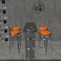 Metallic Circular Bar Counter With Star Emblem And Orange Padded High Stools In Grey Backdrop
