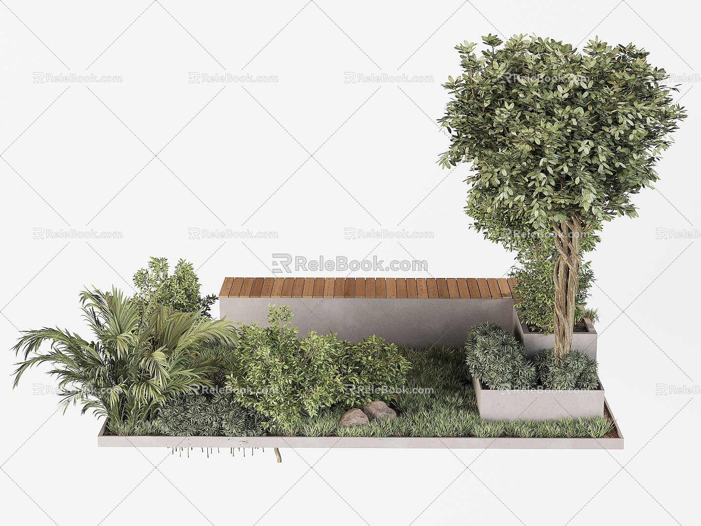 Modern Outdoor Chair Gardening Sketch Park Landscape Sketch Plant Pile Lawn Trees Shrub Park Bench Landscape Landscaping 3d model